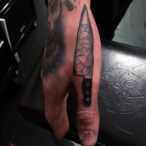 Mens Small Chefs Knife Hand Tattoo