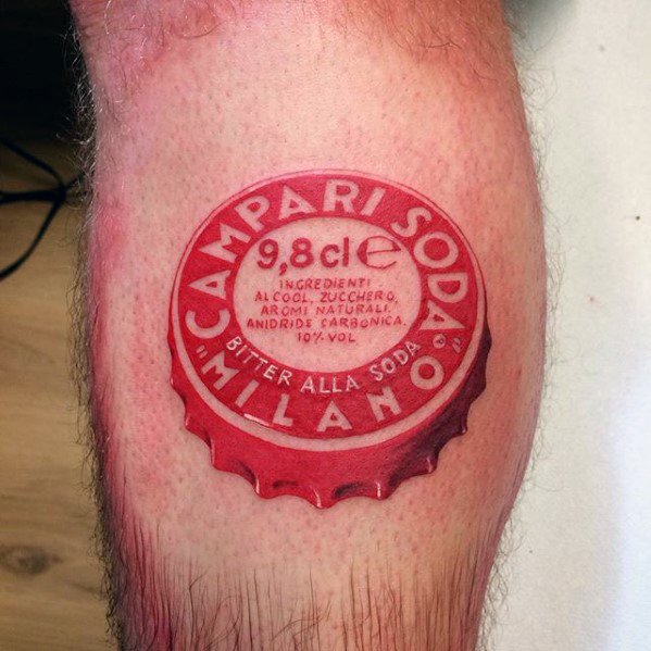Mens Small Detailed Bottle Cap Leg Calf Tattoo