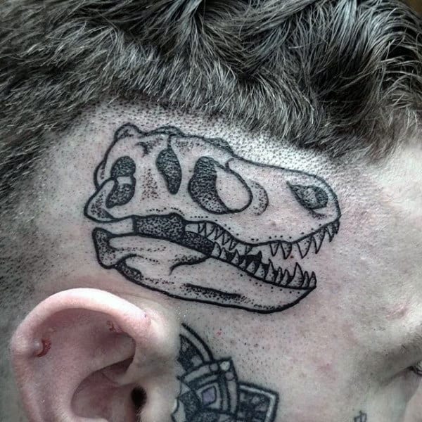 Mens Small Dinosaur Skull Tattoo Near Ear