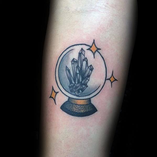 Mens Small Forearm Crystal Ball Tattoo Design Inspiration