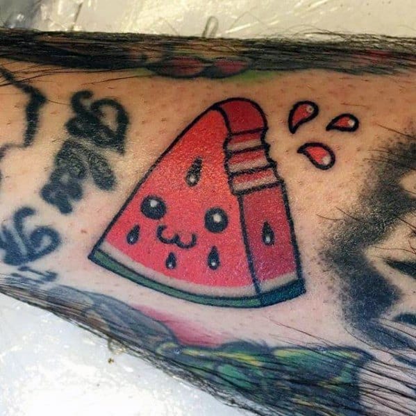 Mens Small Forearm Happy Watermelon Tattoo Design Inspiration