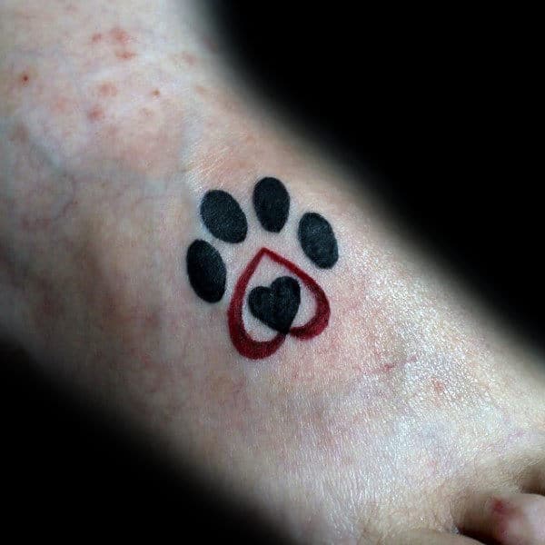 Mens Small Heart Dog Paw Foot Tattoos