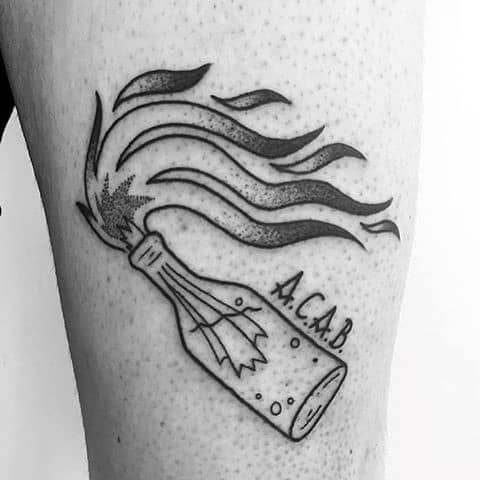 Mens Small Manly Flaming Bottle Thigh Tattoo