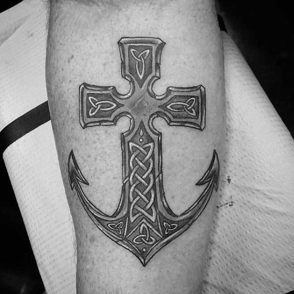 Mens Small Religious Anchor Celtic Cross Forearm Tattoo