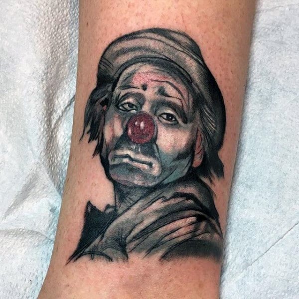 Mens Small Sad Clown Forearm Tattoos
