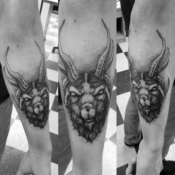 Mens Small Shaded Goat Outer Forearm Tattoo Ideas