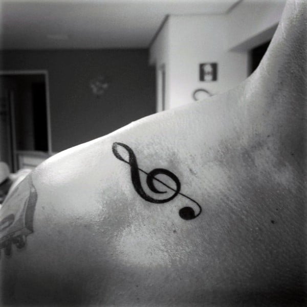 Mens Small Simple Music Note Collar Bone Tattoo