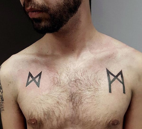 Mens Small Simple Rune Chest Tattoos