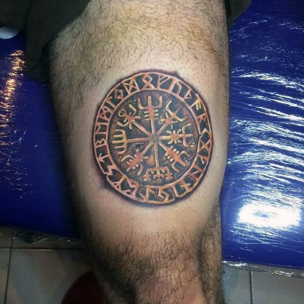 Mens Small Thigh Rune Stone Tattoo Designs
