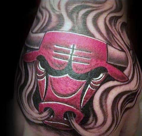 Mens Smoking Chicago Bulls Hand Tattoo