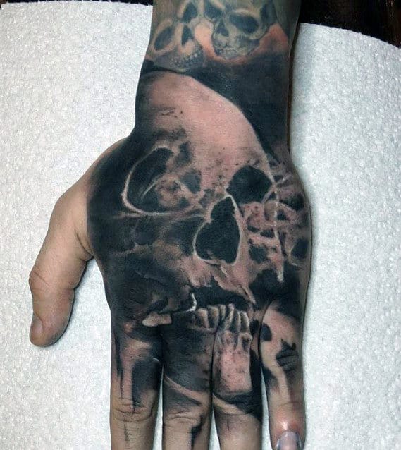 Mens Smoking Skull Hand Tattoos