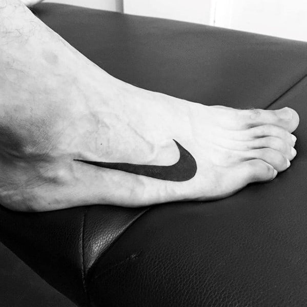 Mens Solid Black Ink Nike Logo Foot Tattoo