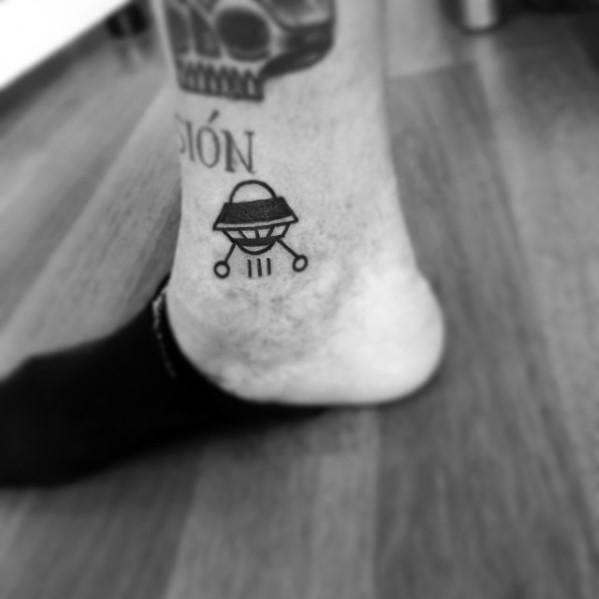 Mens Space Ship Alien Small Creative Ankle Tattoo Designs