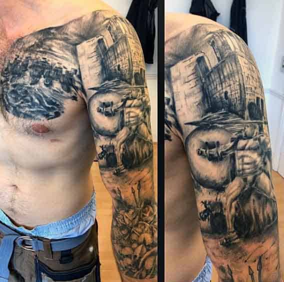 Men's Spartan Shield Tattoos Sleeves
