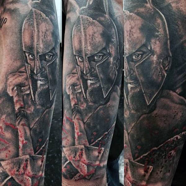 Mens Spartan Sleeve Spear Tattoos