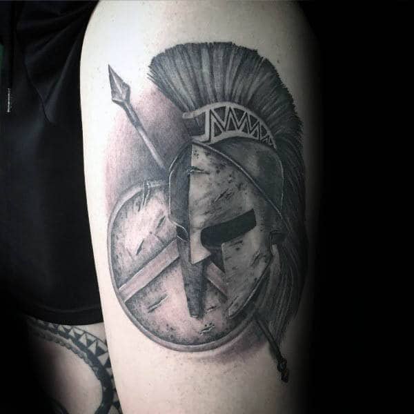 Mens Spartan Spear Thigh Tattoo Designs