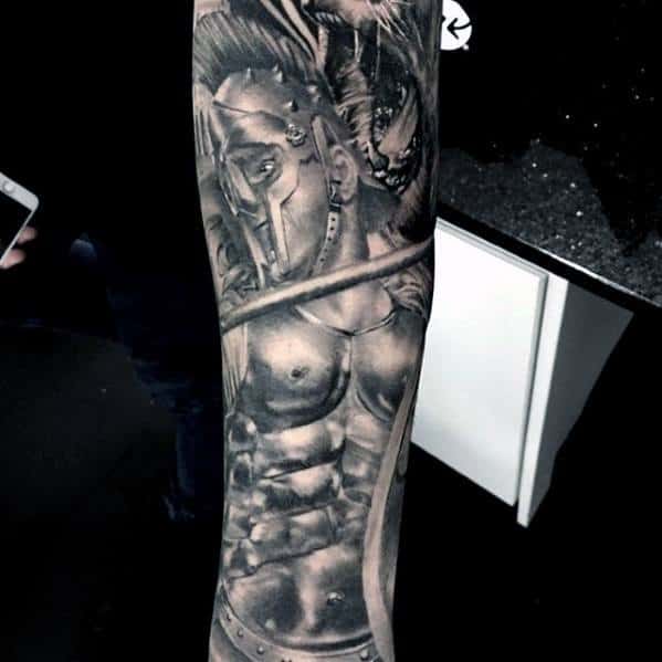 Mens Spartan Warrior Unique Forearm Sleeve Tattoo