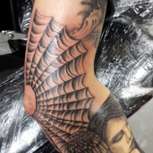 Mens Spider Web Elbow Tattoo