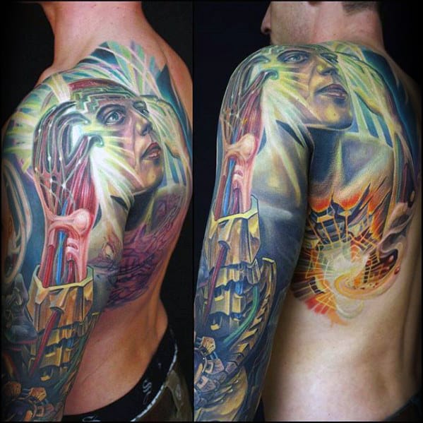 Mens Spiritual 3d Colorful Full Arm Sleeve Tattoo Design Ideas