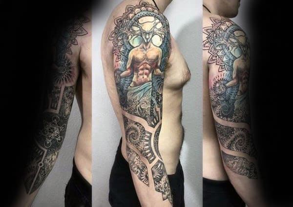 Mens Spiritual Factal Half Sleeve Tattoos