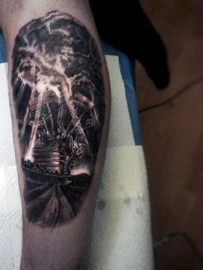 Men's Sport Bike Tattoo On Calf