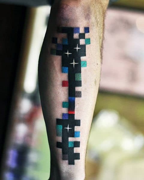 Mens Square Block Abstract Amazing Shin Tattoos