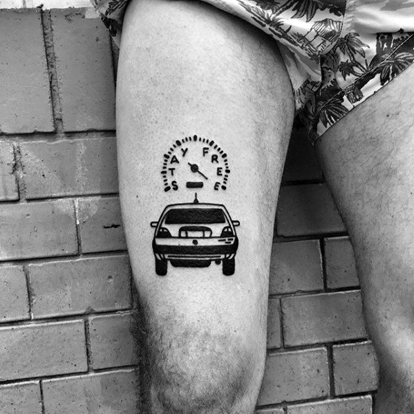 Mens Stay Free Speedometer Car Simple Leg Tattoo