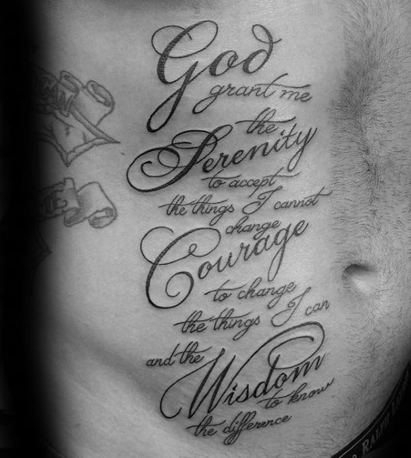 Mens Stomach Cursive Serenity Prayer Tattoo Designs