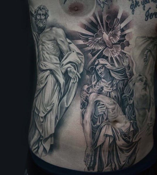 Mens Stomach Jesus Tattoo Design Inspiration