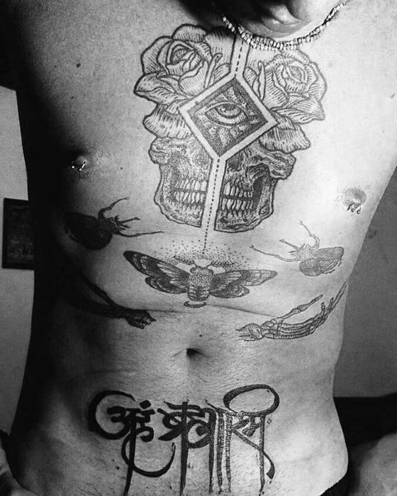 Mens Stomach Tattoo Sanskrit Design