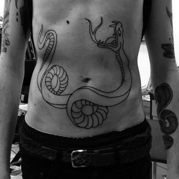 Mens Stomach Traditional Snake Tattoo Design