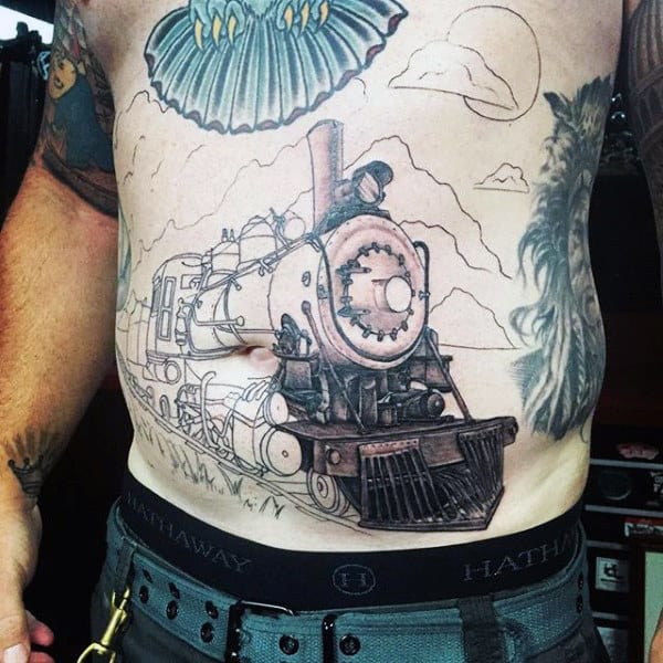 Mens Stomach Train Tattoo