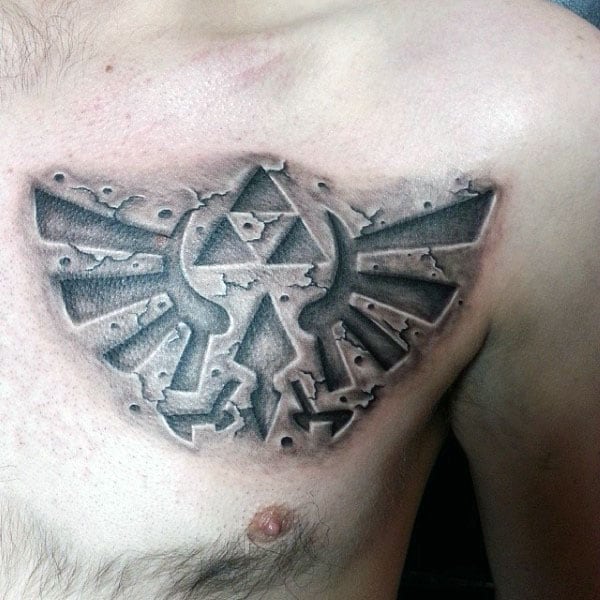 Mens Stone 3d Legend Of Zelda Symbol Upper Chest Tattoo Designs