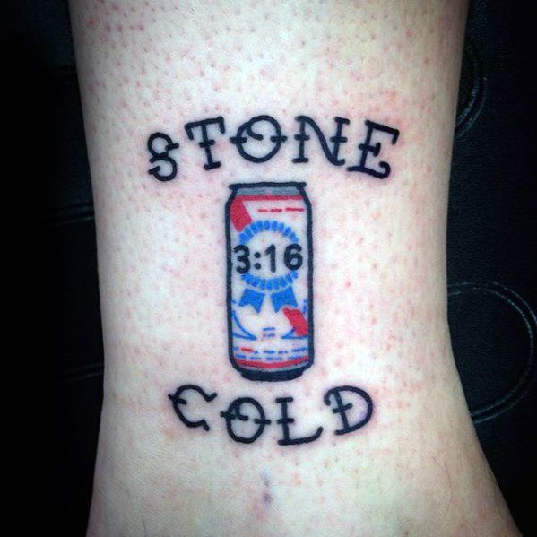 Mens Stone Cold 3 16 Beer Lower Leg Wrestling Tattoo Ideas