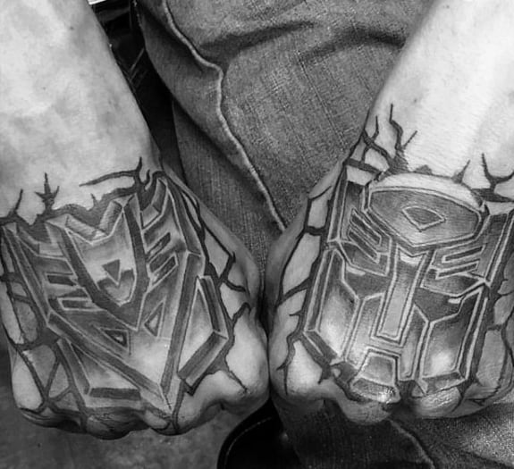 Mens Stone Transformers Hand Tattoo Ideas