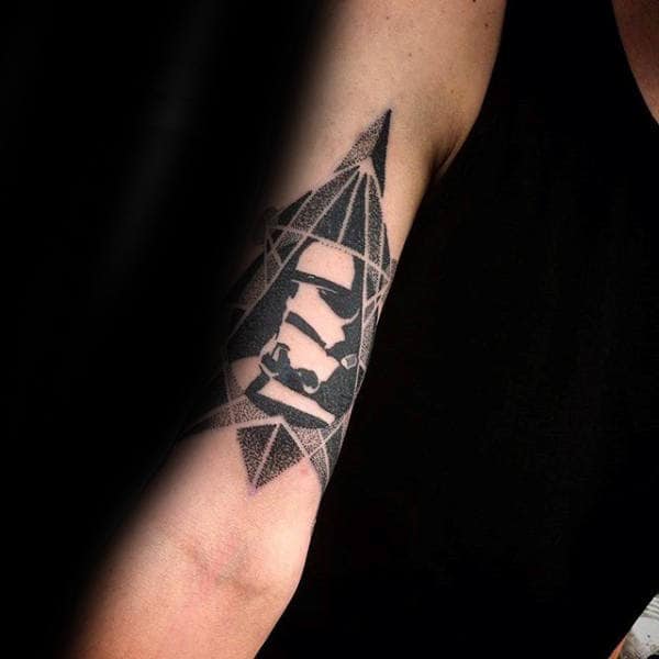 Mens Stormtrooper Geometrical And Dotwork Inner Arm Tattoo Designs