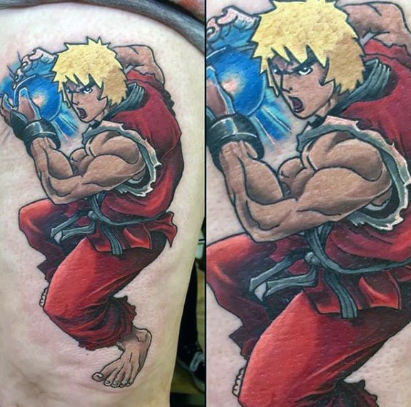 Mens Street Fighter Thigh Tattoos