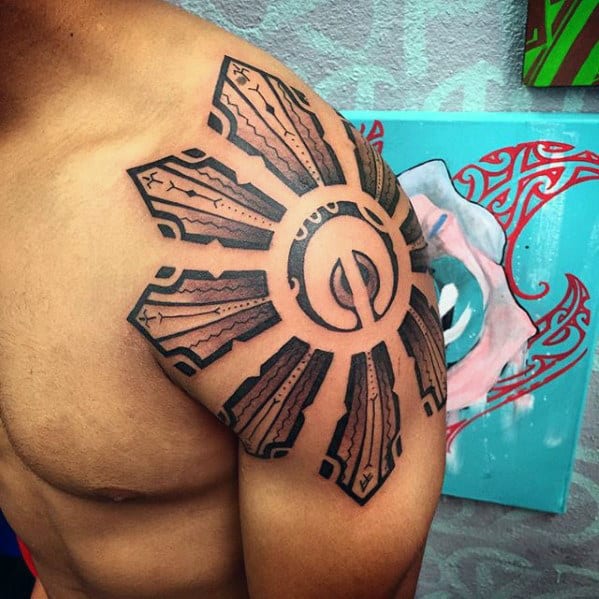 Mens Sun Shoulder Cap Sick Tribal Tattoos