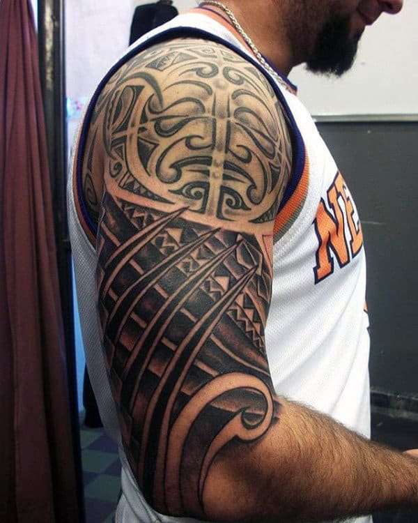 Mens Sun Tribal Tattoo Half Sleeve