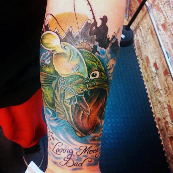 Mens Sunset Nature Dad Fishing Bass Tattoo