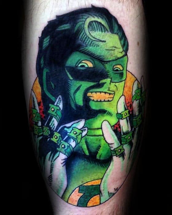 Mens Superhero Green Lantern Rings Tattoo On Leg