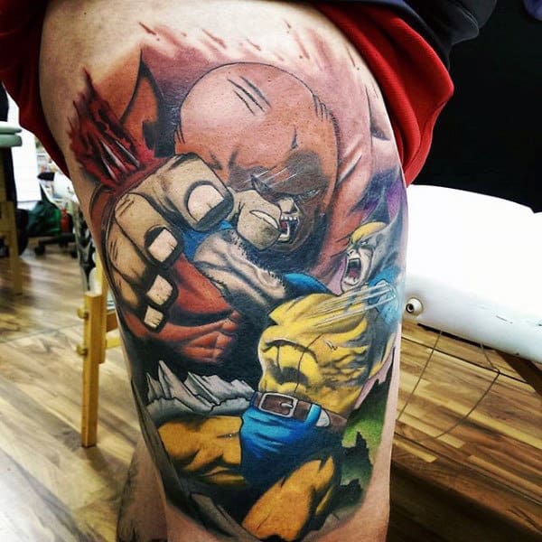 Mens Superhero Wolverine Thigh Tattoos