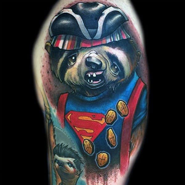 Mens Superman Sloth Upper Arm Tattoo Designs