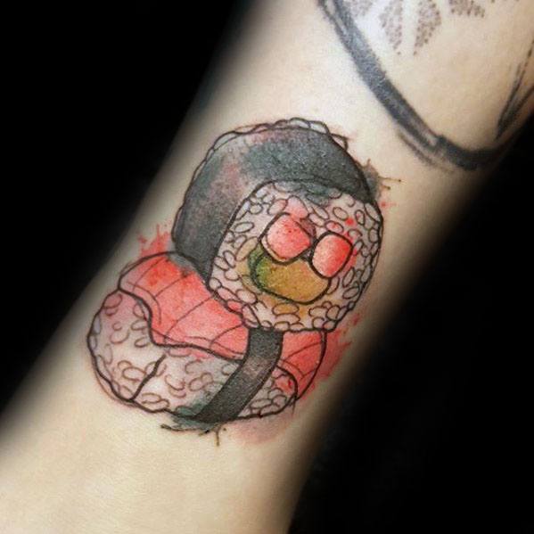 Mens Sushi Sketched Watercolor Tattoo Ideas On Forearm