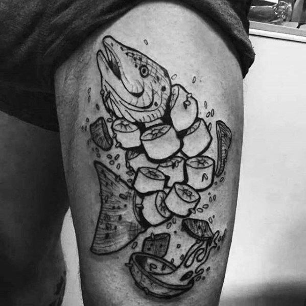 Mens Sushi Tattoo Design Inspiration On Thigh
