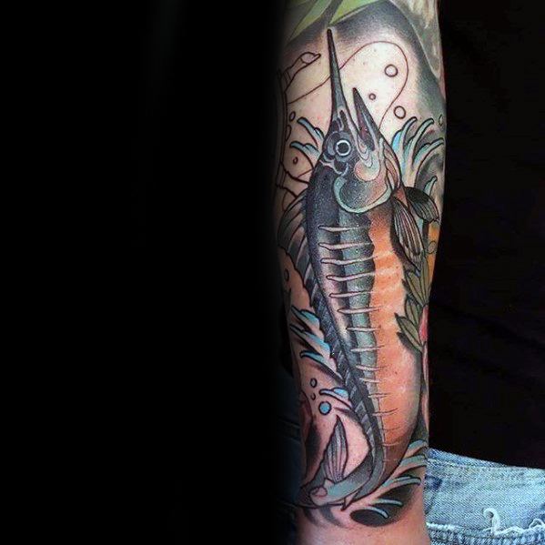 Mens Swordfish Forearm Tattoo Ideas
