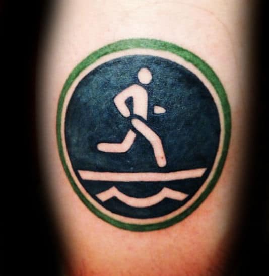 Mens Symbol Running Tattoo With Green Circle Design