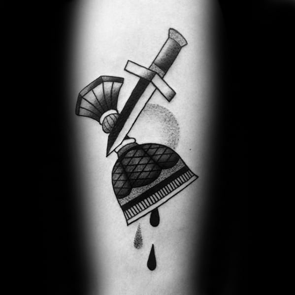 Mens Tarot Dagger With Cup Tattoo On Inner Forearm