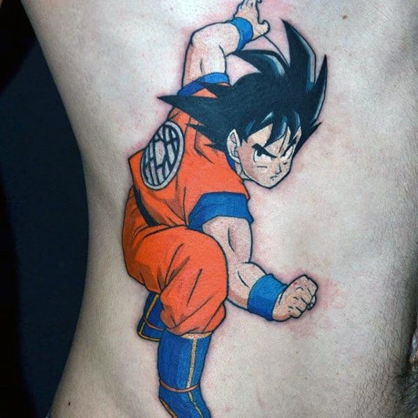 Mens Tattoo Anime Design On Rib Cage Side Of Body