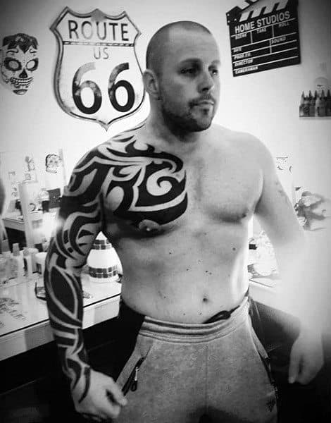 Mens Tattoo Badass Tribal Design On Chest And Arms
